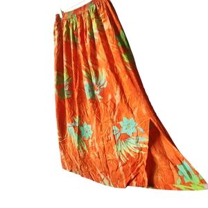 Go Fish 1X Maxi Skirt Tropical Orange Green Artsy Hippie Boho Beach Resort Wear